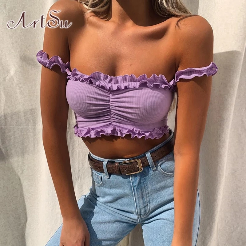 purple ruffle crop top