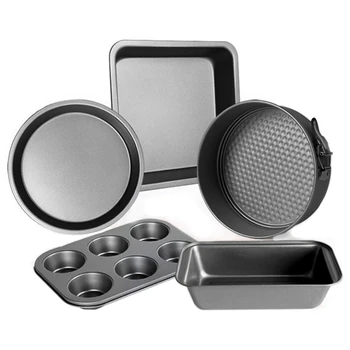 

5-Piece Carbon Steel Baking Mold Set Oven Home Cake Biscuit Baking Tray Pizza Dish Kitchen Tool Baking Mold