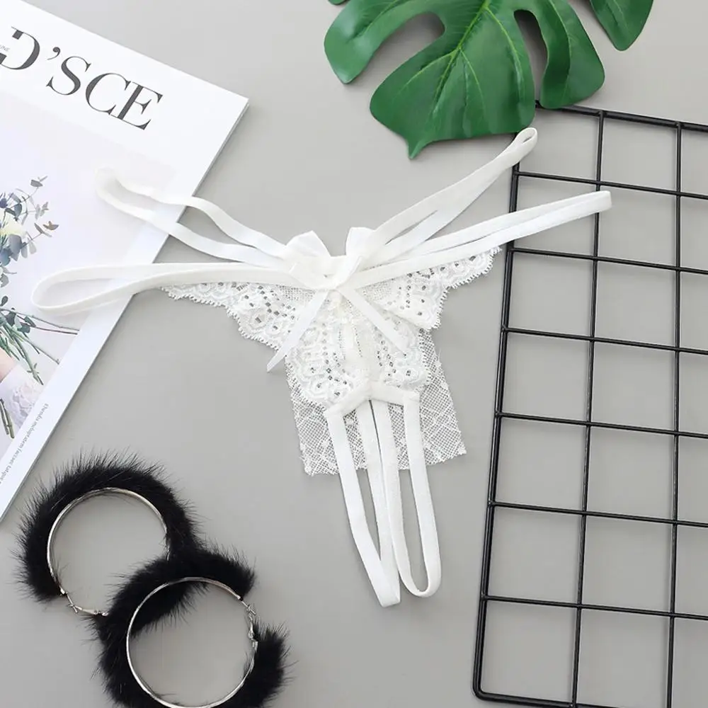 White1 Сексуальное нижнее белье, открытая промежность, трусики-танга, стринги, жемчужные кружевные трусы, сексуальное нижнее белье, majtki damskie, Прямая поставка - Цвет: White1