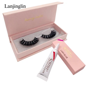 

LANJINGLIN false eyelashes glue 3d mink lashes 1 box + 1 pcs eyelash glue 1 kit makeup full strip lashes mink eyelashes #63G4