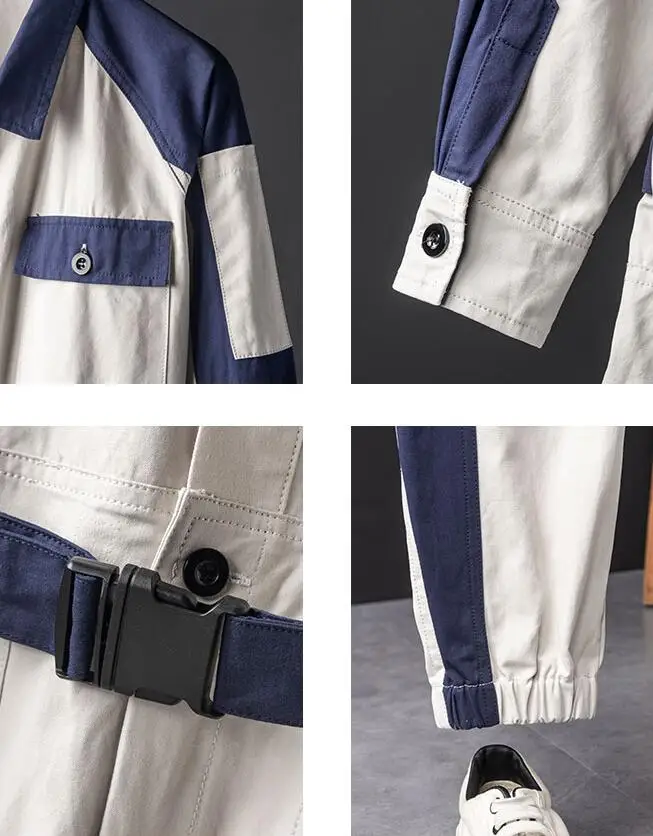 Мужская индивидуальность хит цвета onesies Ретро луч ноги оснастки комбинезон мужские свободные хип хоп моно conjunto повседневные