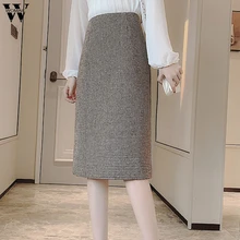 Womail, Женская юбка, элегантная, Ретро стиль, высокая талия, прямая, миди, юбка, новинка, зимняя, в клетку, с запахом, юбки для девушек, Винтаж, Jupe Longue Femme