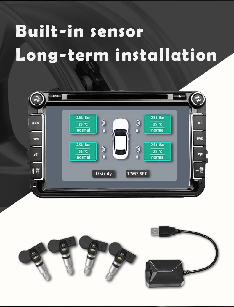 USB TPMS система контроля давления в шинах Android монитор давления в шинах Беспроводная передача 4 внутренних для большинства транспортных средств TPMS