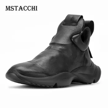 

MStacchi Classics Solid Color Genuine Leather Breathable Men Walking Shoes Round Toe Slip-on Height Increasing Vulcanized Shoes