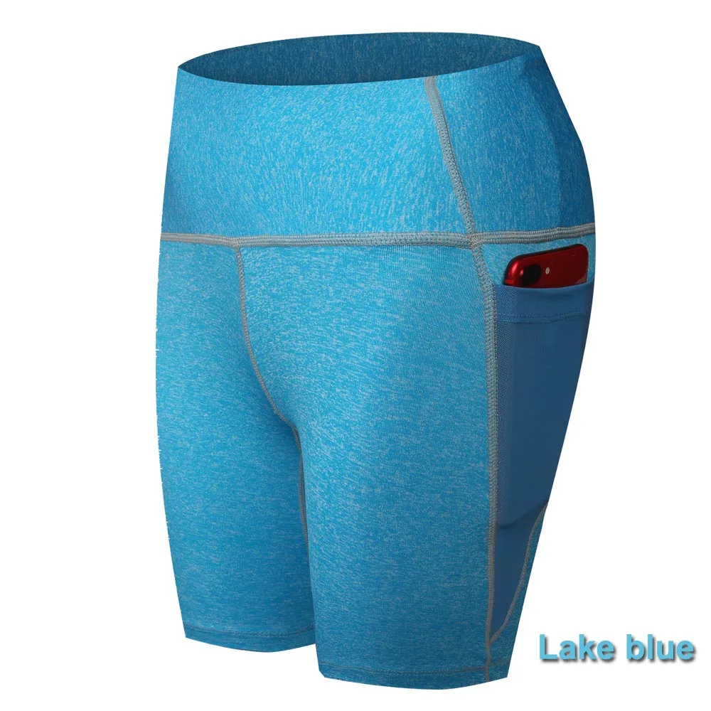 Lake blue Женские компрессионные шорты Outto с карманами для фитнеса с высокой талией, быстросохнущие шорты для тренировок в тренажерном зале - Цвет: Lake blue