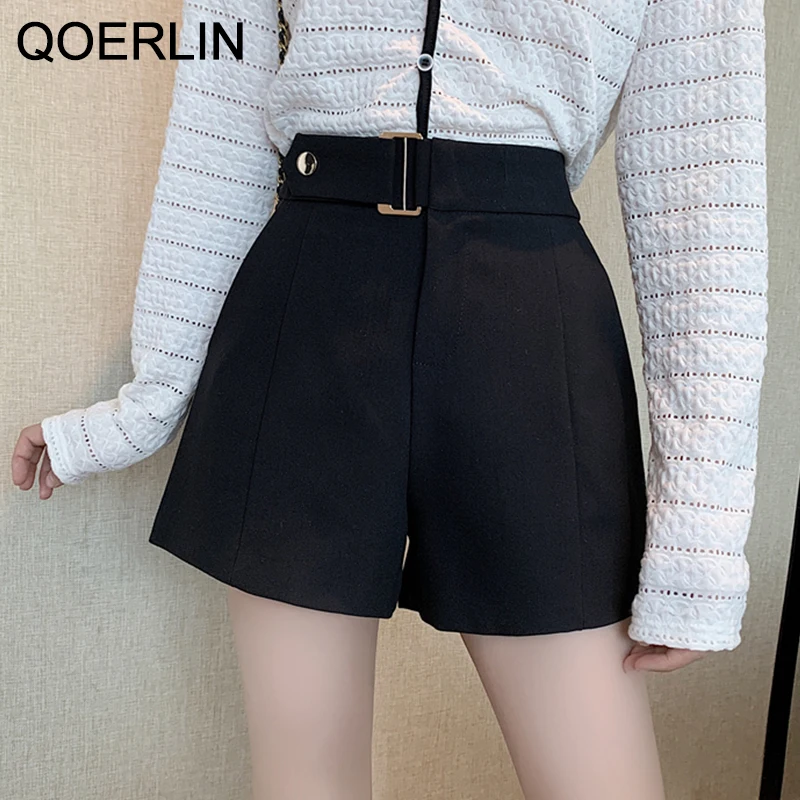 QOERLIN Spring New Loose Suit Pants for Women Wide Leg Pants Shorts Girl High Waist Women\'s Booty Shorts Black High Waist Pocket