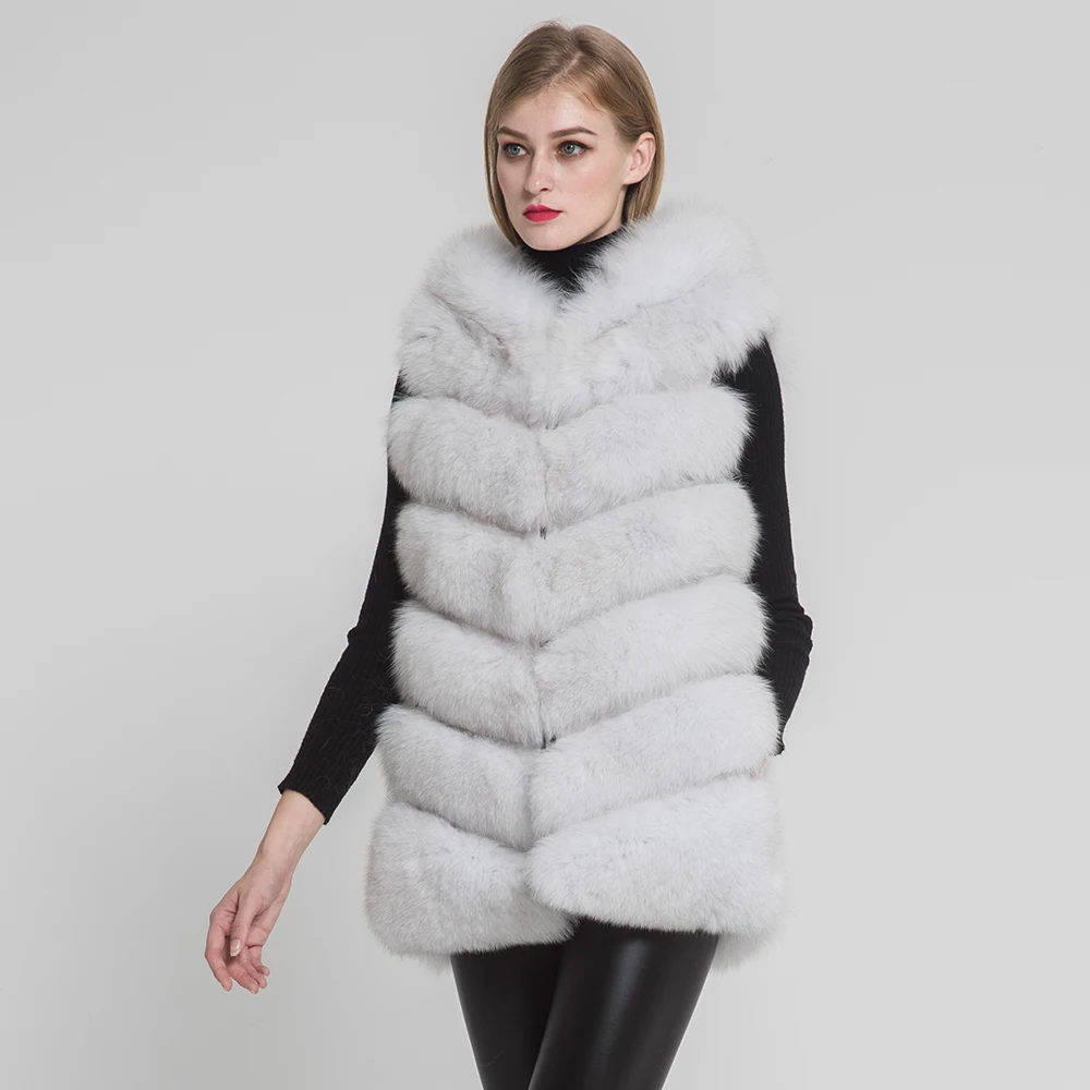 Jancoco Max, новинка, зимний женский жилет с капюшоном из натурального Лисьего меха, высокое качество, модный 6 рядов, жилет S7236