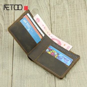 

AETOO Handmade mad horse leather wallet, horizontal large-capacity wallet, head leather card bit bag, male vintage wallet