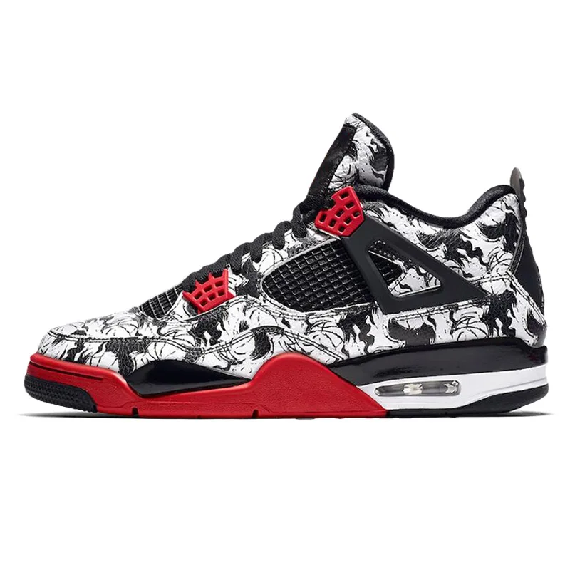 Tattoo Jordan Ретро 4 мужские баскетбольные кроссовки Kaws серый черный NRG Горячий удар Bred чистые деньги одиночки день Трэвиса Скотта Уличная обувь - Цвет: Tattoo