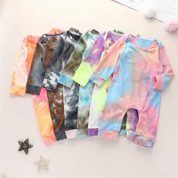 

Toddler Newborn Kids Girls Boy Long Sleeve Tie Dyeing Print Ribbed Knitted Romper Jumpsuits Clothes