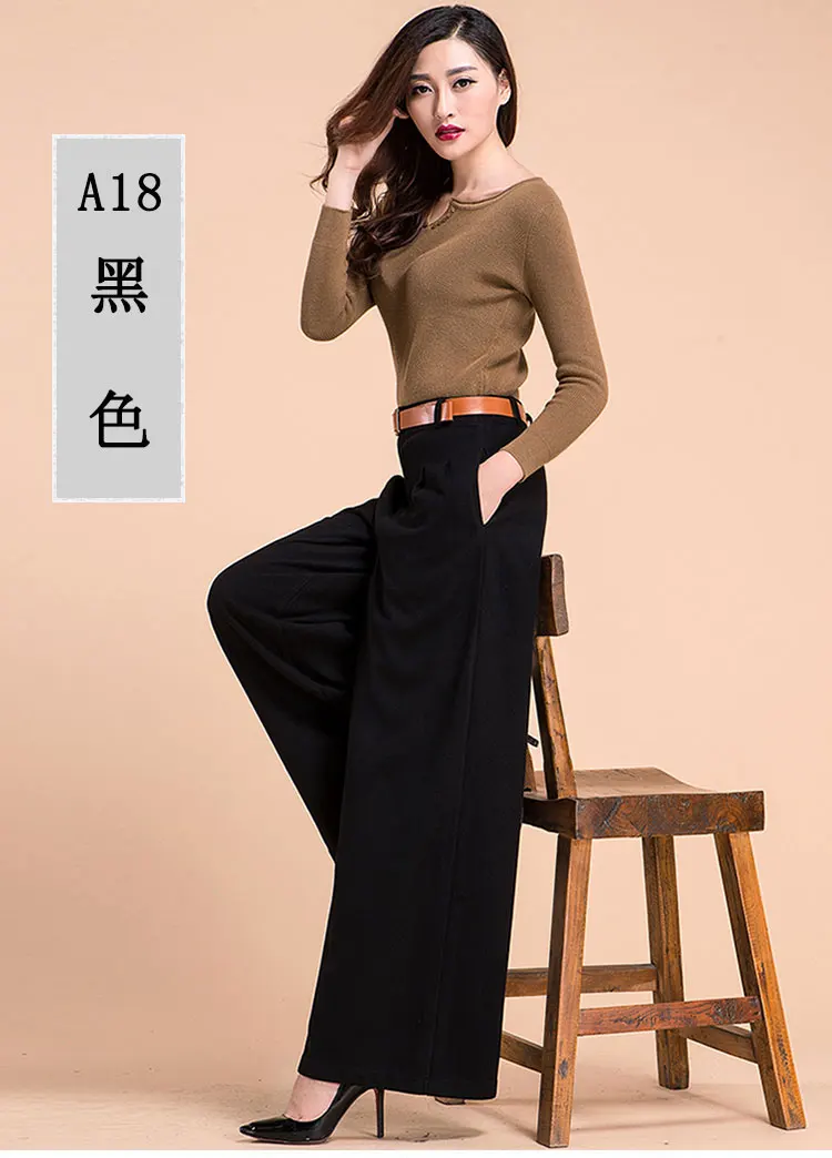 Осенне-зимние женские широкие брюки с высокой талией, расклешенные брюки размера плюс 3XL 4XL, теплые шерстяные модные клетчатые штаны с принтом для женщин A5031