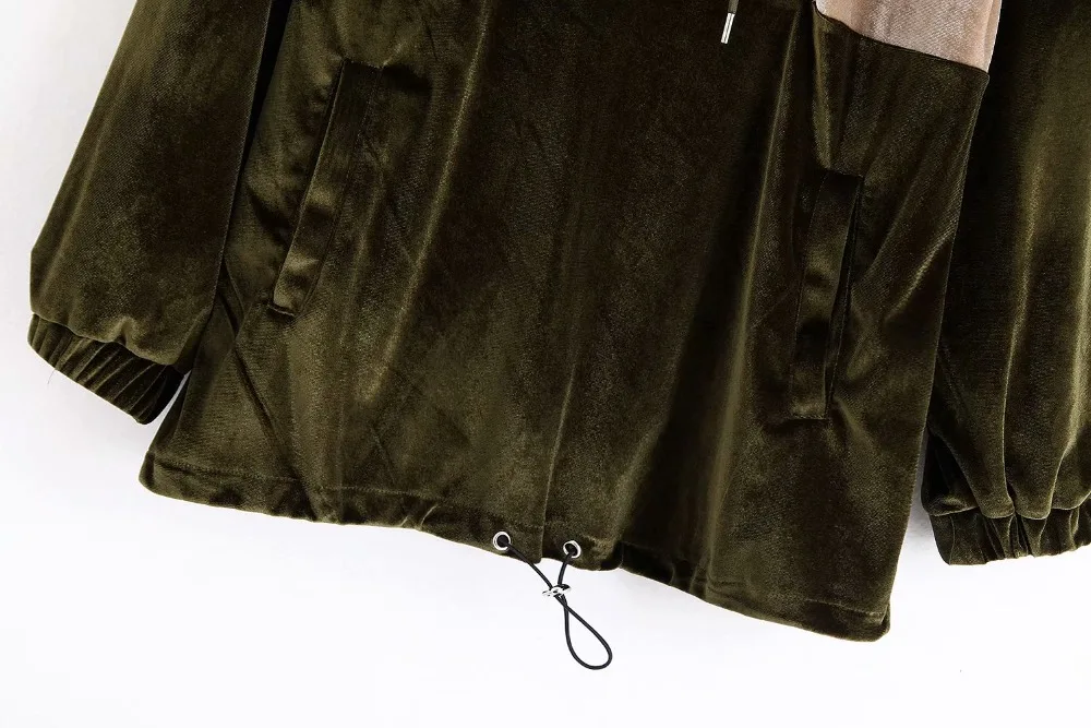 Стеганая бархатная с капюшоном Женская куртка Харадзюку простая строчка на шнурке шикарная Универсальная Женская куртка цвета металлик