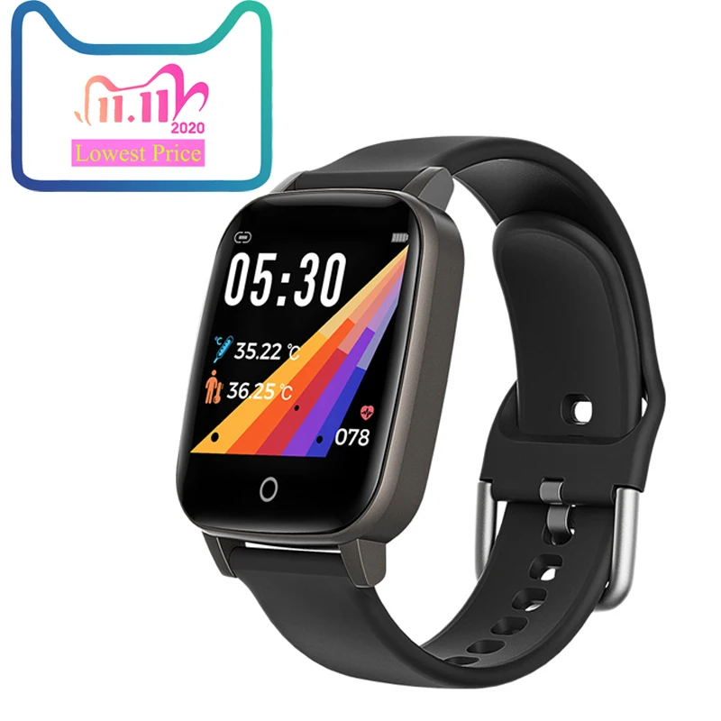 

New T1 Smart Watch Men Women Body Temperature Heart Rate Measure Messages Pushing Phone Call Remind Waterproof Sports Smartwatch