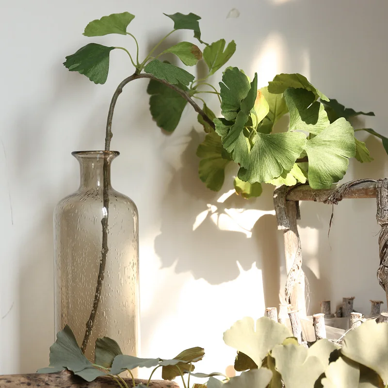 

Green Artificial Leaves Large Ginkgo Leaf Plants Wall Material Decorative Fake Plants For Home Shop Garden Party Decor 75cm