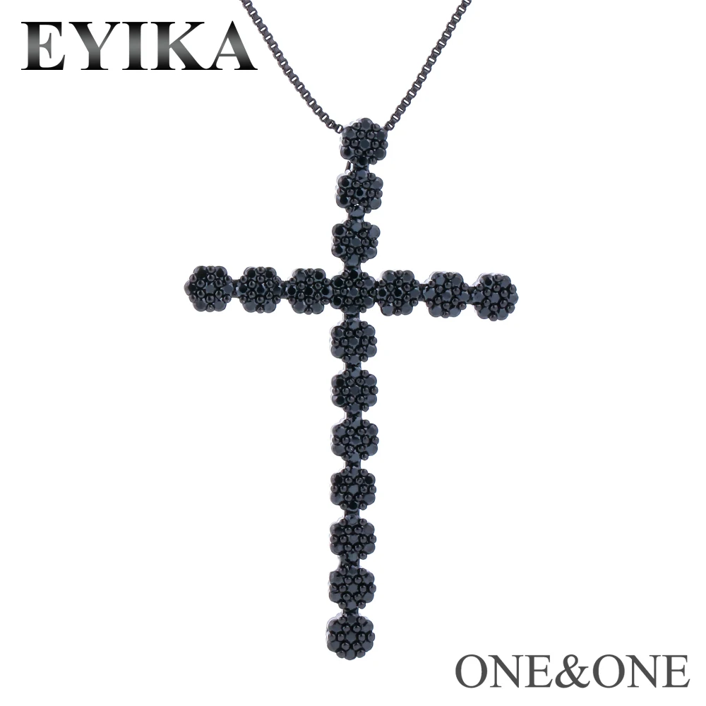 EYIKA новейший крест кулон ожерелье Полный проложить AAA черный/белый кубический цирконий ожерелье цепь для женщин модные ювелирные изделия P101427 - Окраска металла: Black in Black