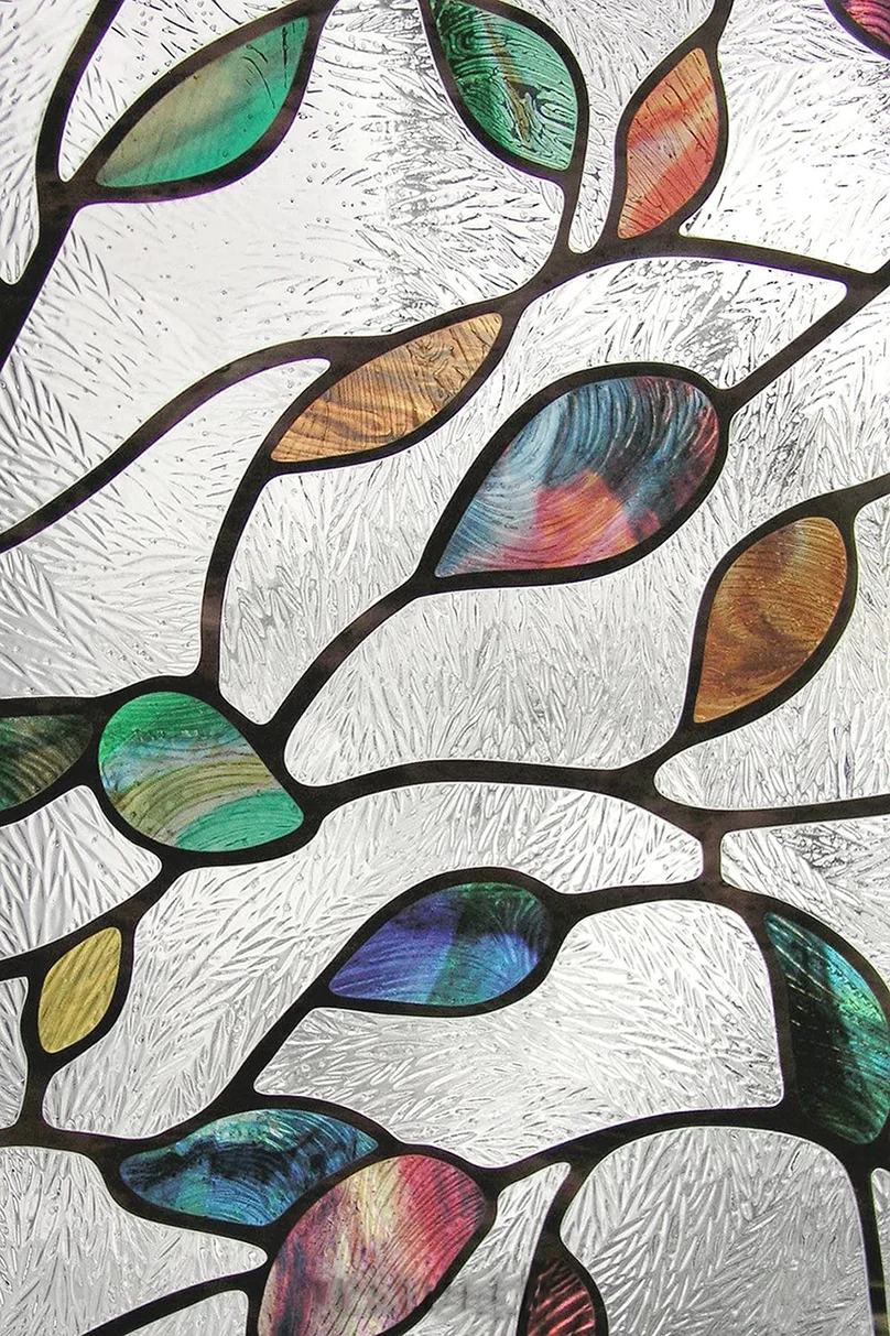 Stained Leaf Window Film Electrostatic Heat-Proof Privacy Protection Reusable Removable Home-Decor Window Covering