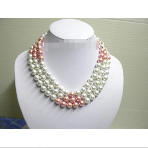 3 ряда Круглый розовый белый южный жемчуг из морской раковины necklaceNoble стиль