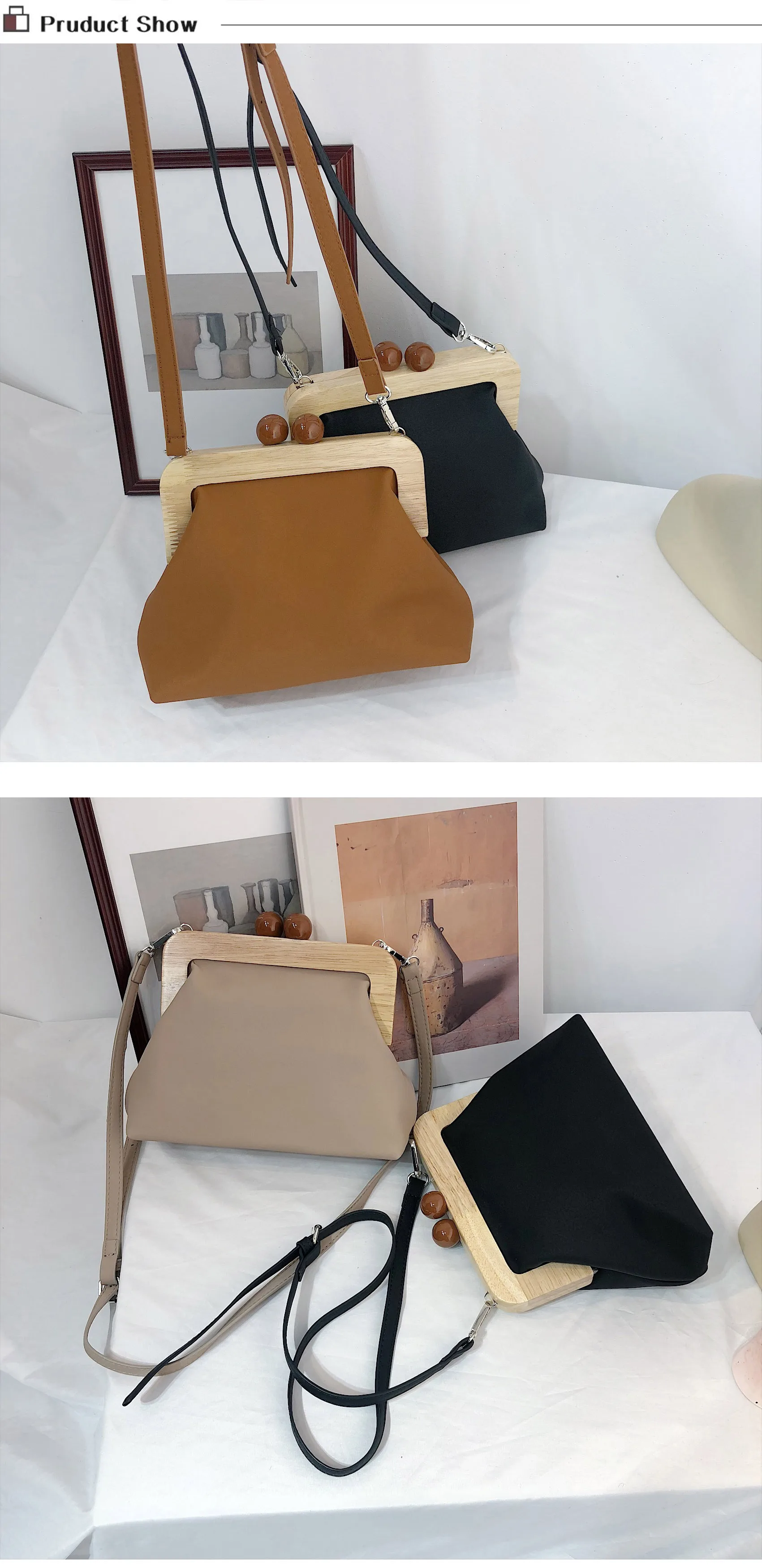 Винтаж деревянный зажим ручка женская сумка в ретро стиле из искусственной кожи Сумка на застежках женские сумки через плечо сумка через плечо женские сумки Bolsa
