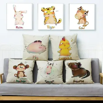 

Cartoon Tiger Rabbit Horse Dog Pig Dragon Cow Cushion Cover Home Linen Decor