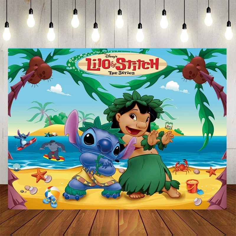 Lilo Stitch Happy Birthday Backdrop For Kids Gift Cartoon Stitch Birthday Party Background Photography Baby Shower Decoration Party Backdrops Aliexpress