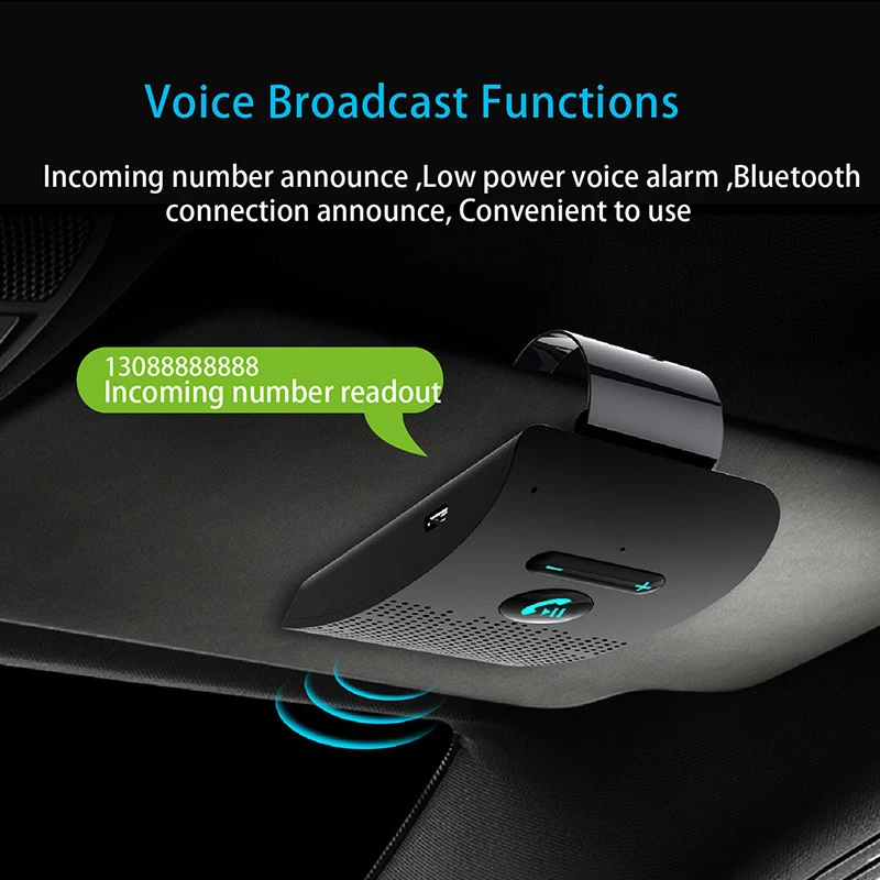 Беспроводной автомобильный Bluetooth 5,0 Bluetooth устройство громкой связи автомобильный комплект голосовой трансляции солнцезащитный козырек Динамик Приемник простота в эксплуатации