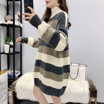 

Thick Half Turtleneck Sweater Women's Hedging 2020 Autumn And Winter New Striped Loose Lazy Wind Ins Super Fire Shirt