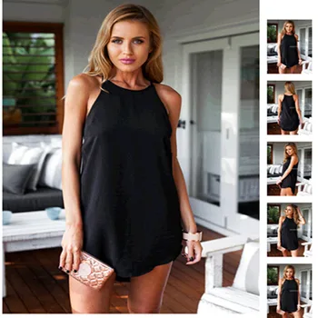 

Mini Casual Short Summer Sexy Women Harness Sleeveless Club Dress Party Stylish Simplicity Sleeveless Loose Spaghetti Strap