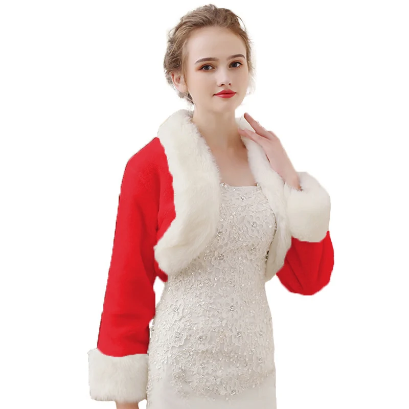 Рождественский красный и белый меховой жилет накидки женский теплый платок для волос платье невесты толстый Открытый Настоящее фото