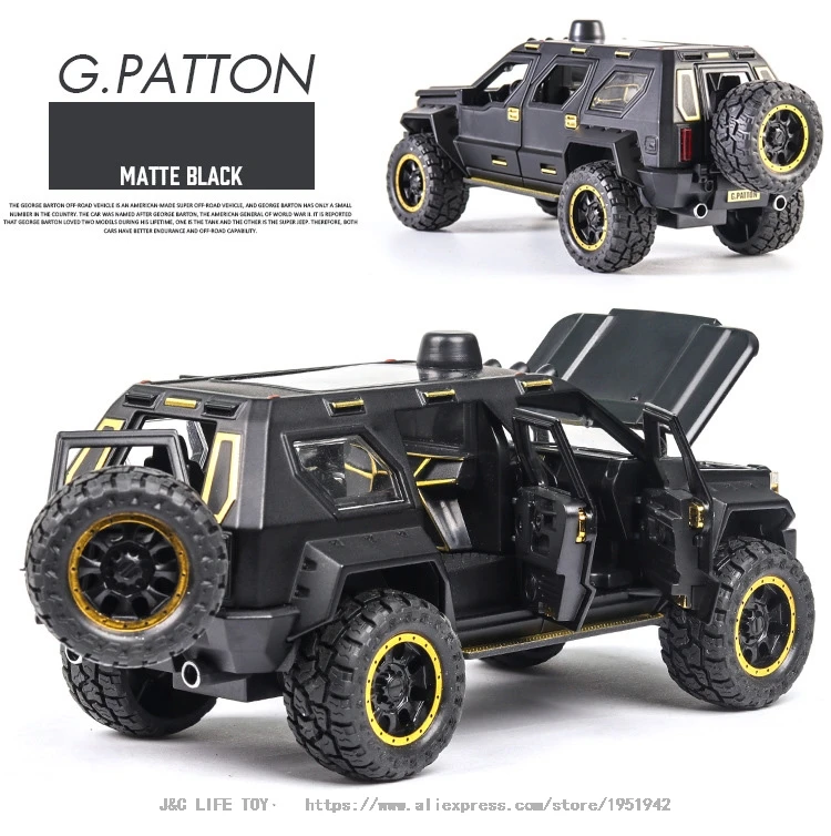 Новинка 1:24 г. PATTON внедорожник Грузовик литая модель автомобиля игрушка джип для детей звуковое освещение Вытяните назад Подарки