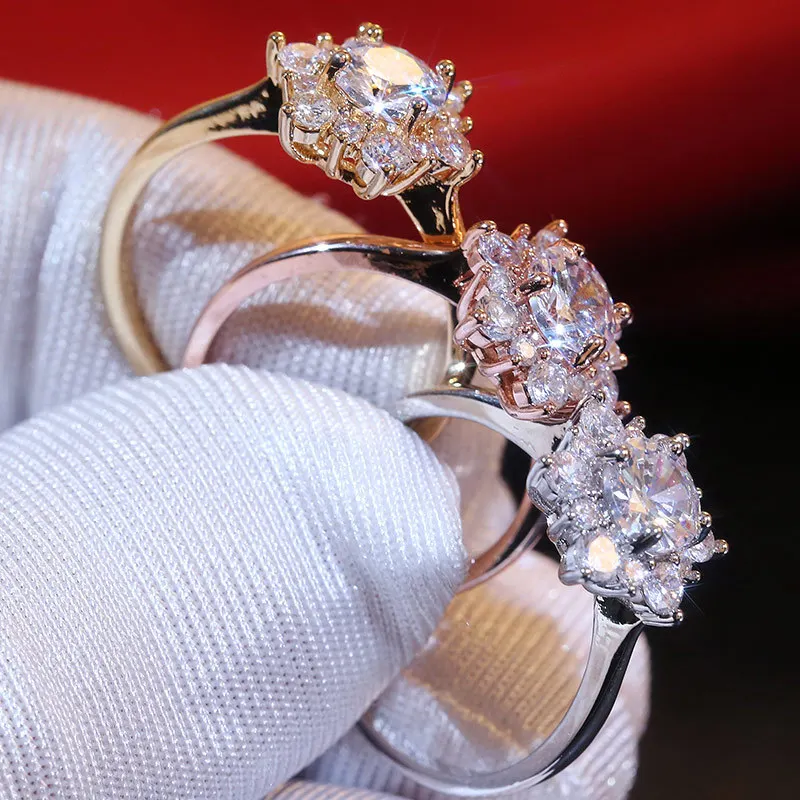 Трендовые блестящие цветочные циркониевые свадебные кольца для женщин ювелирные изделия Австрийские кристаллы женские кольца для помолвки Anel bijoux подарок