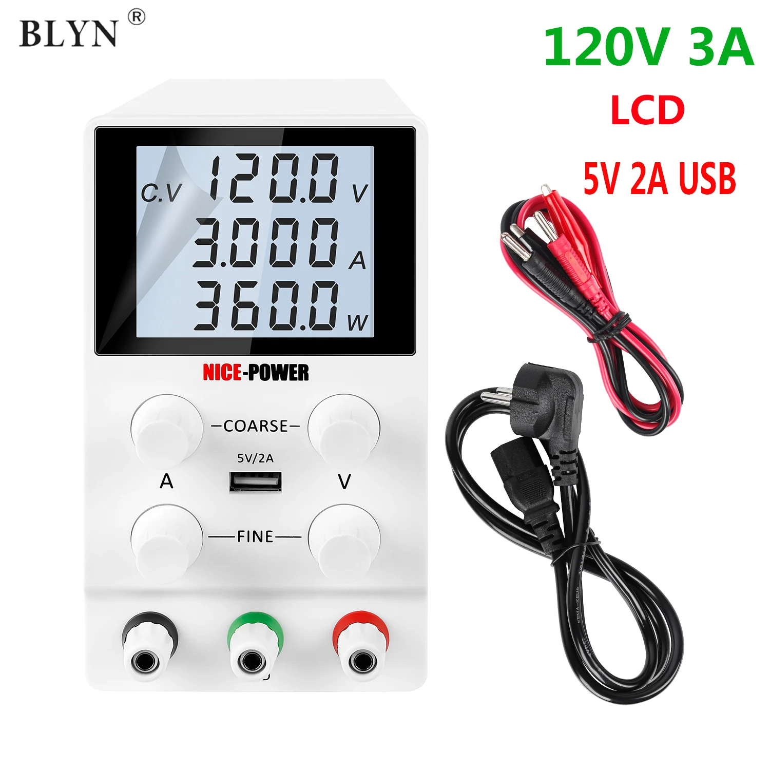 Выход 0-120V 0-3A Adajustable лаборатории Питание с 4 цифр ЖК-дисплей 5V 2A USB Порты и разъёмы