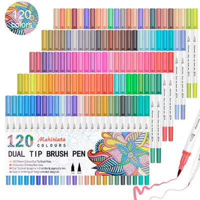 120 Colors White Двойной наконечник для рисования 60/100/120 Цвета каллиграфия акварель кисть для рисования, ручка комплект, способный преодолевать Броды для взрослых окраска книги пуля журнал - Цвет: 120 Colors White