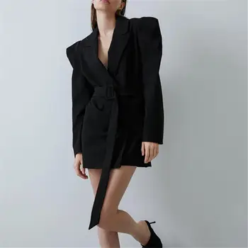 

Ladies Puff Sleeve Suits Long Blazers Solid Puff Sleeve Blazers Women Fashion Double Breasted Jackets