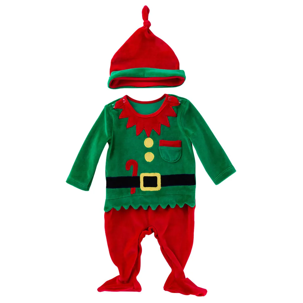 Рождественская Одежда для новорожденных; ползунки+ шапочка; плотный теплый комбинезон с короткими рукавами; мягкая хлопковая детская одежда с круглым вырезом - Цвет: Green