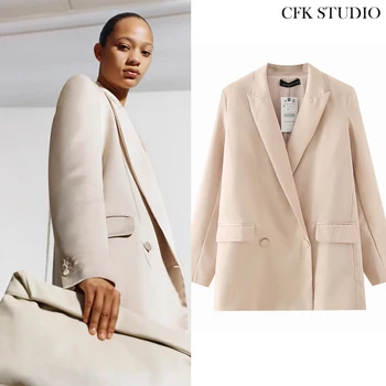 

ANZA Women Blazer With Single Button Long Sleeve Outwear Femme Autumn Casual Basic Office Wear Loose Oversize Coat