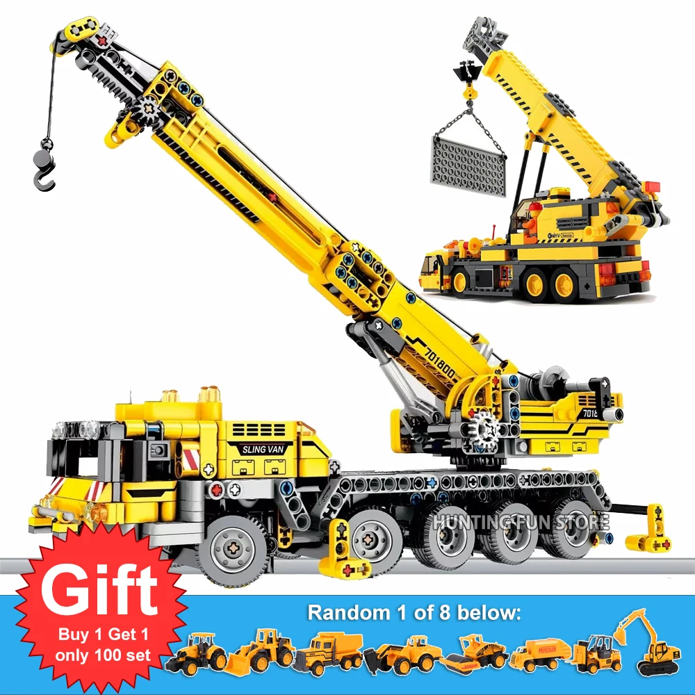 

Fit City Technic Series Mobile Crane Set With Mini Figures Truck Educational Model Building Blocks Toys For Children Boy Gifts