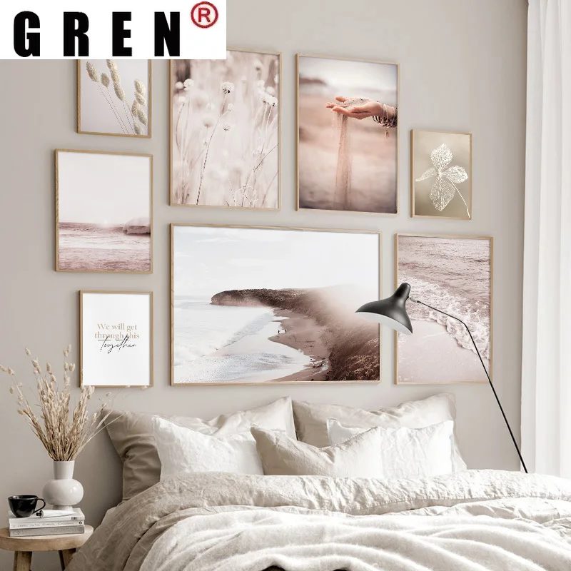 GREN Modern Living Home Decoration Bohemia Flower Ocean Beach Landscape Nordic Canvas Painting Wall Art Print Poster Picture | Дом и сад