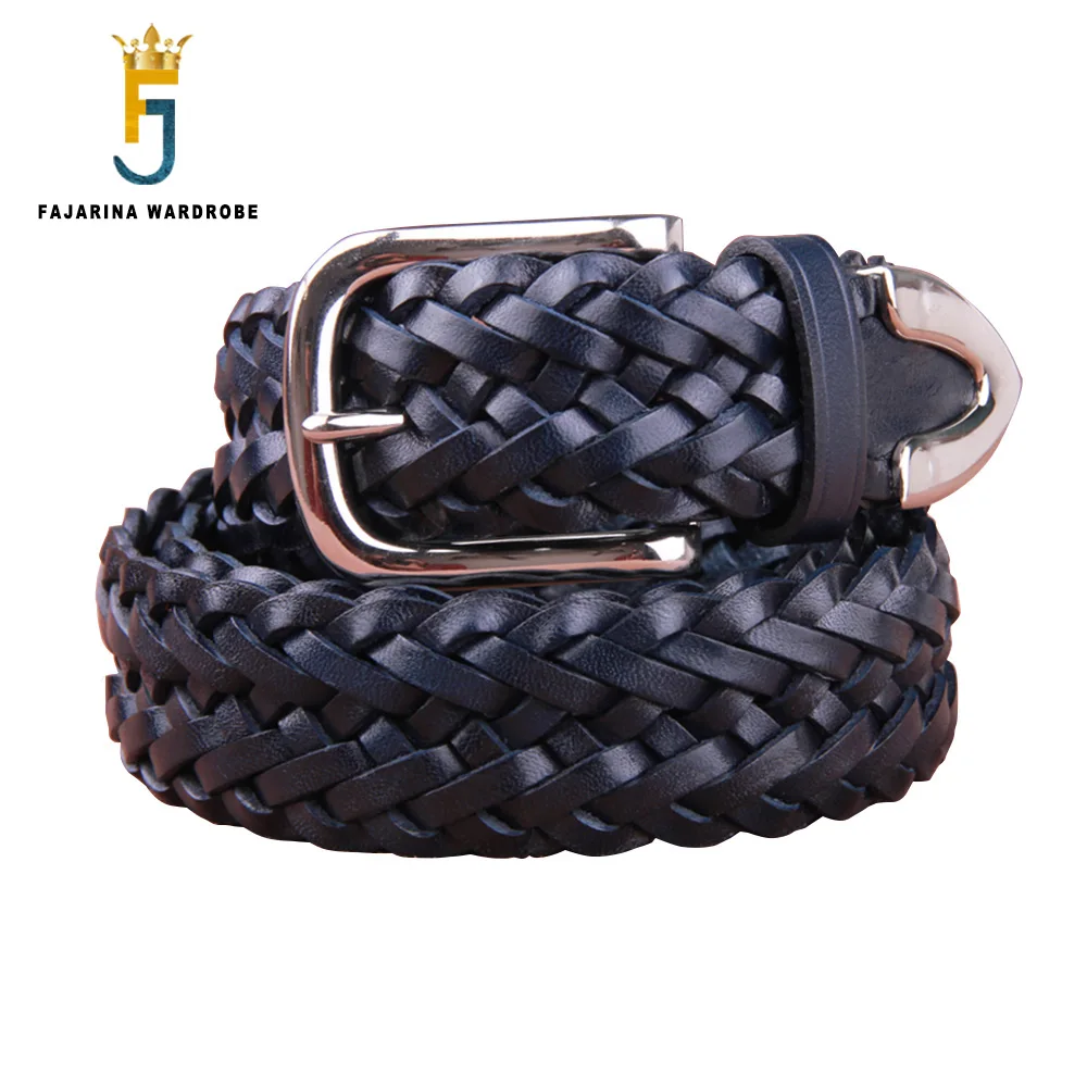 FAJARINA Fashion Unisex Design Knitting Retro Belts for Women & Men 100% Real Genuine Leather 3.5cm Belt Jeans Clothing N17FJ892