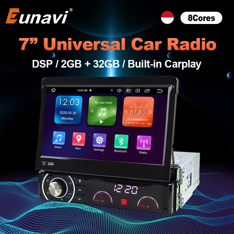Eunavi 1 Din Android 9.0 Octe Core Car DVD Player For Universal GPS Navigation Stereo Radio WIFI MP3 Audio USB SWC 2GB 32GB | Автомобили и