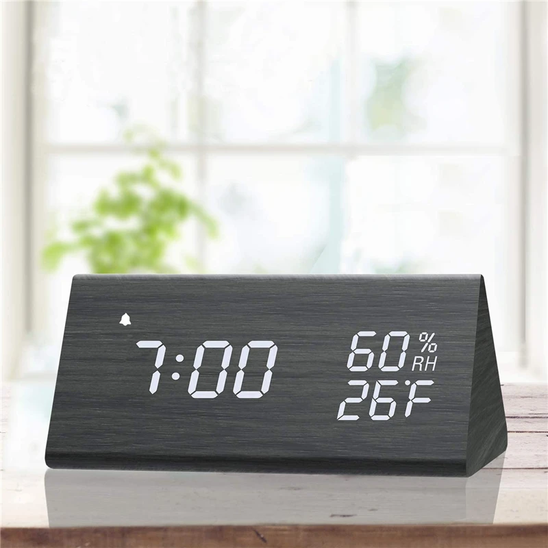 Despertador de madeira com LED Time Display,