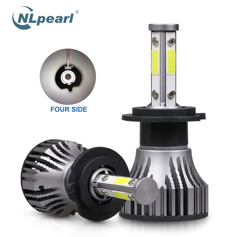 

NLpearl 2x 4 Sides Led Headlight Bulb H7 H4 Led Bulb 60W 12000LM H9 H8 H11 HIR2 9012 H13 9005 9006 HB4 6500K Led Lights for Auto