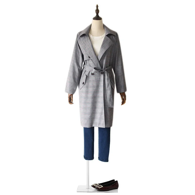 SuyaDream женское хлопковое длинное пальто с поясом с талией двубортное клетчатое пальто осенне-зимнее пальто