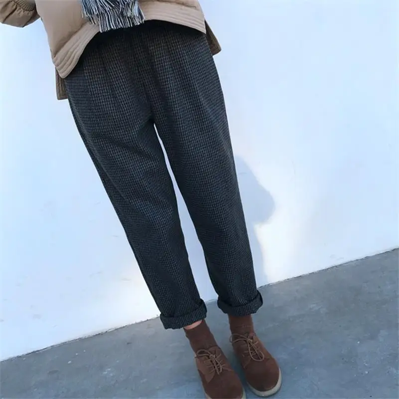 Женские весенние уличные клетчатые широкие брюки повседневные длинные брюки с эластичной резинкой на талии прямые клетчатые брюки
