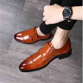

Men's Dress Shoes Formal Men Monk Shoes Oxford Shoes For Men Wedding Dress Brand Leather Double Buckles Shoes big size