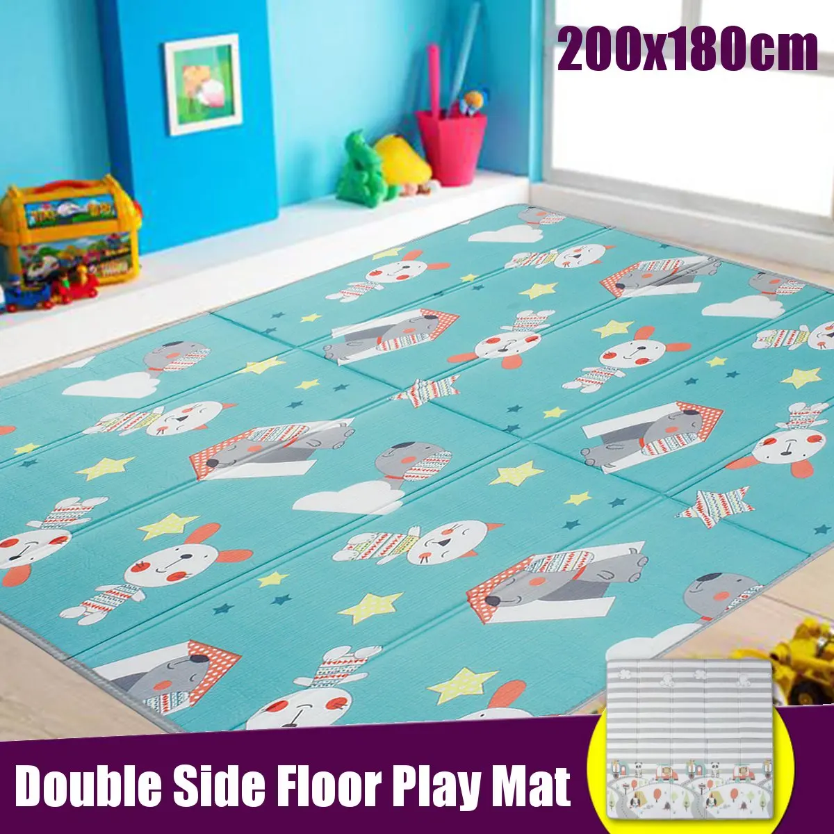 

Hot 200*180cm Foldable Cartoon Baby Play Mat Waterproof LDPE Children Climbing Puzzle Mat Pad Kids Rug Baby Games Playmat Carpet