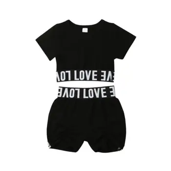 

Fashion Toddler Kids Girl Kid Child Black Crop Tee Top T shirt Short Pants Clothes Sunsuit Outfit Children's Sets