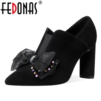 

FEDONAS Autumn Winter New Women Elegant Kid Suede Leather Ankle Boots Super High Heels Short Boots Pointed Toe Prom Shoes Woman