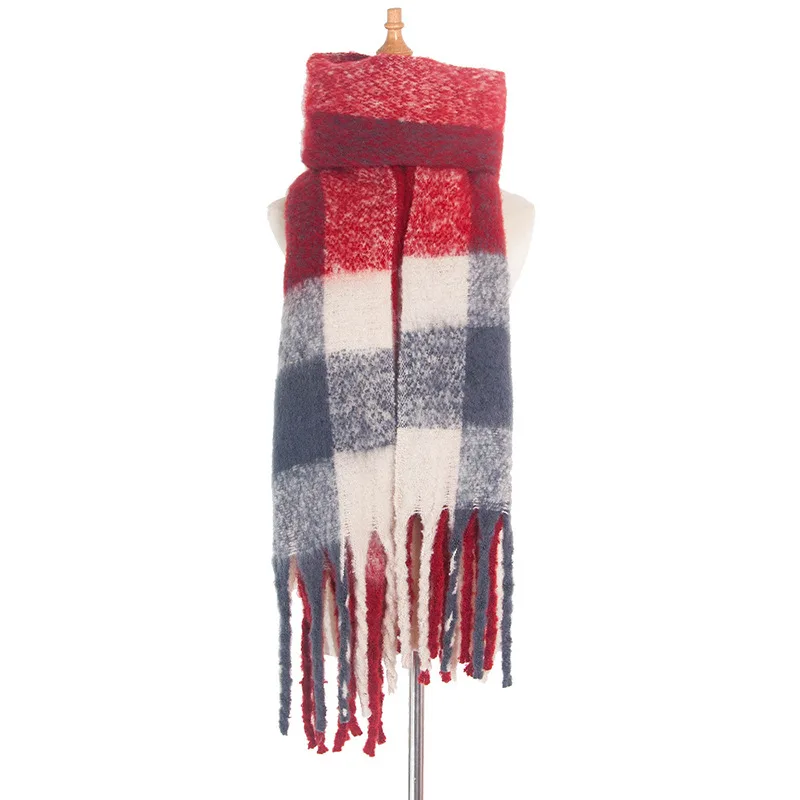 Winter New Loop yarn Plaid Thick Fashion Scarf Tassel Warm Shawl Women |