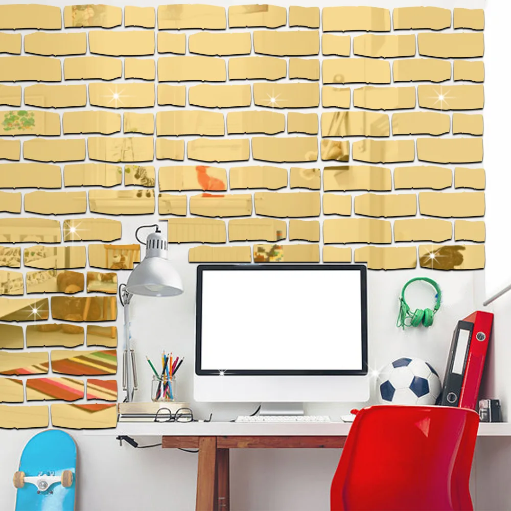24PCS Removable Mirror Brick Wall Sticker Decal Self Adhesive Home Room Art Decor Mirror Stickers