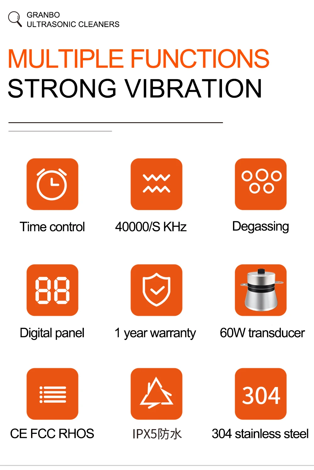 Household GA008 Ultrasonic Cleaner Stainless Steel Bath 60W Piezoelectric Transducer Glasses Cellphone Board Jewelry Washer